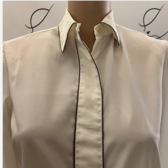 Vintage Designer LILLI ANN Blouse. Sz Medium. Cream Brown. Hidden Placket. B129 - Picture 2 of 4